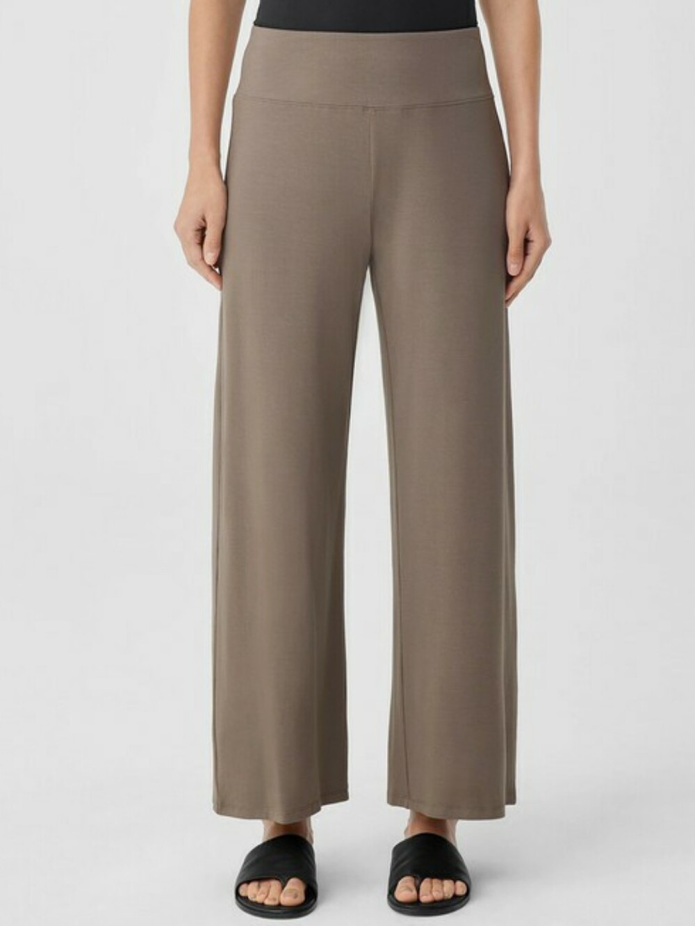 Eileen Fisher Wide-Leg Cropped Ponte Pants - Pull On Taupe XS Style P0123M